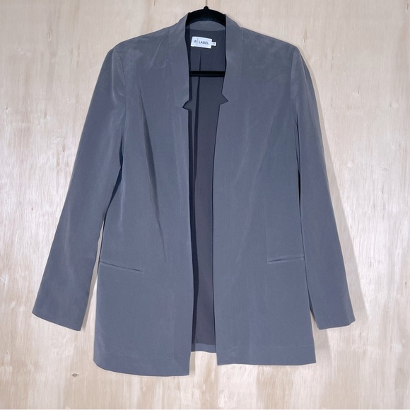 New ~ R | Label Open Front Gray 100% Silk Blazer Size M - Picture 1 of 10